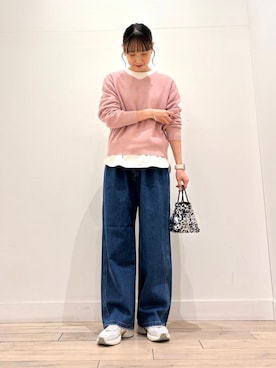 「アイテム（ステンカラーコート、ブルー系）」を使った、amiさん（レディース・160cm）の冬コーディネート