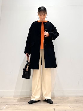 「冬の差し色コーデ」｜「アイテム（ローファー）」を使った、amiさん（レディース・160cm）の冬コーディネート