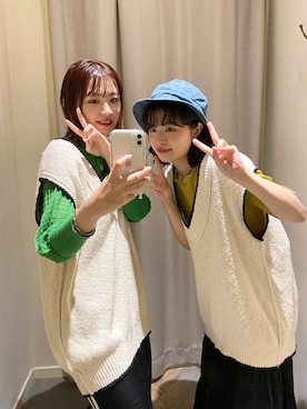 「Kastane（カスタネ）のテレコボーダー5分袖Tee（Tシャツ/カットソー）」を使った、okapiiiさん（レディース・153cm）の春コーディネート