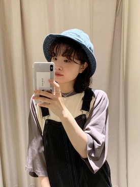 「WHIMSIC（ウィムジック）のアイテム（サロペット/オーバーオール）」を使った、okapiiiさん（レディース・153cm）の夏コーディネート