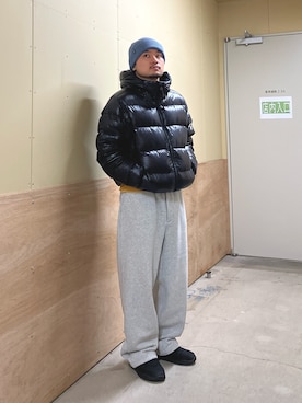 「アイテム（帽子、ブルー系）」を使った、草彅さん（メンズ・165cm）の冬コーディネート