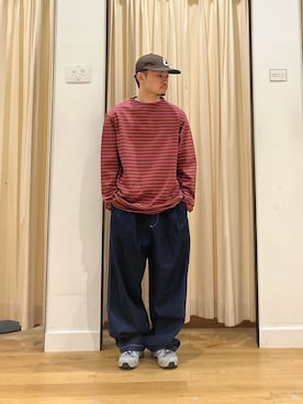 「EKAL（エカル）の8パネルベースボールキャップ（キャップ、ブラウン系）」を使った、草彅さん（メンズ・165cm）の夏コーディネート