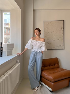 「クルーネック」｜「アイテム（その他）」を使った、maybinsさん（レディース・163cm）の夏コーディネート