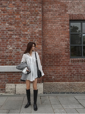 「WHITELAND BLACKBURN」｜「アイテム（ノーカラージャケット）」を使った、maybinsさん（レディース・163cm）の秋コーディネート