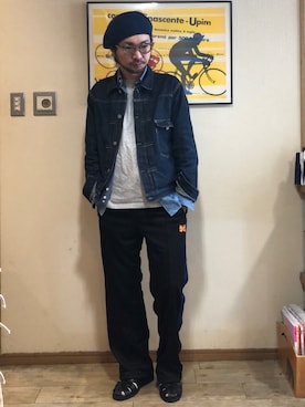 「WAREHOUSE（ウエアハウス）のアイテム（デニムジャケット）」を使った、UNOさん（メンズ・170cm）の春コーディネート