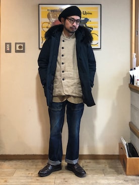「WOOLRICH（ウールリッチ）のアイテム（ダウンジャケット/コート）」を使った、UNOさん（メンズ・170cm）の冬コーディネート