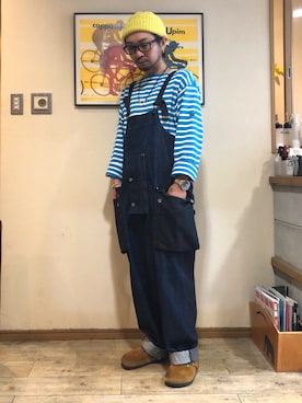 「黒パンツ」｜「アイテム（サロペット/オーバーオール）」を使った、UNOさん（メンズ・170cm）の秋コーディネート