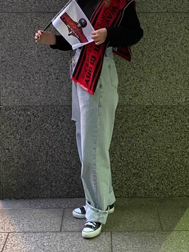 「CONVERSE（コンバース）の【CONVERSE】CANVAS ALLSTAR Hi コンバースオールスターキャンバスハイカットスニーカー（スニーカー、ブラック系）」を使った、mさん（レディース・165cm）の夏コーディネート