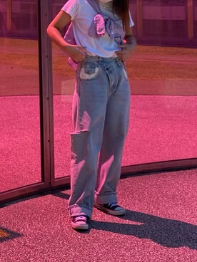 「CONVERSE（コンバース）の【CONVERSE】CANVAS ALLSTAR Hi コンバースオールスターキャンバスハイカットスニーカー（スニーカー、ブラック系）」を使った、mさん（レディース・165cm）の夏コーディネート