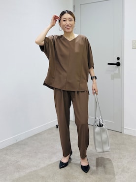 「INDIVI（インディヴィ）の【着る日傘】ドルマントップス（シャツ/ブラウス、ブラウン系）」を使った、kotakiさん（レディース・158cm）の夏コーディネート