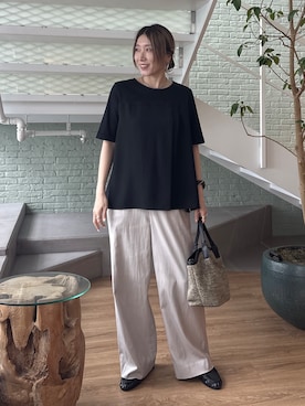 「INDIVI（インディヴィ）の【着る日傘／SETUP可能】ビスチェレイヤード風トップス（Tシャツ/カットソー、ブラック系）」を使った、kotakiさん（レディース・158cm）の夏コーディネート