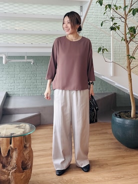 「INDIVI（インディヴィ）の【さらに軽く軽快！／着る日傘】ドルマントップス（シャツ/ブラウス、ブラウン系）」を使った、kotakiさん（レディース・158cm）の夏コーディネート
