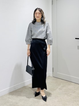「INDIVI（インディヴィ）の【UVケア／吸汗速乾】凹凸素材ミニスタンドトップス（Tシャツ/カットソー、ブラック系）」を使った、kotakiさん（レディース・158cm）の秋コーディネート