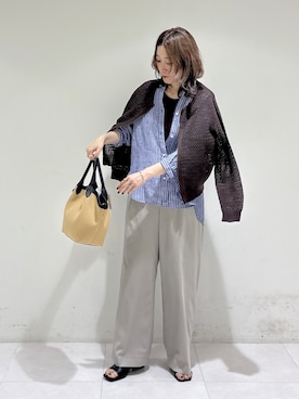 「INDIVI（インディヴィ）の【接触冷感／2WAY】カシュクールリネンシャツ（シャツ/ブラウス、ブルー系）」を使った、kotakiさん（レディース・158cm）の春コーディネート