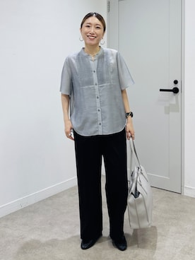 「INDIVI（インディヴィ）の【接触冷感/洗える】シアーシャンブレーピンタックブラウス（シャツ/ブラウス、ホワイト系）」を使った、kotakiさん（レディース・158cm）の夏コーディネート