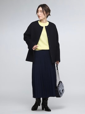 「ネイビー」｜「アイテム（ノーカラーコート）」を使った、kotakiさん（レディース・158cm）の秋コーディネート