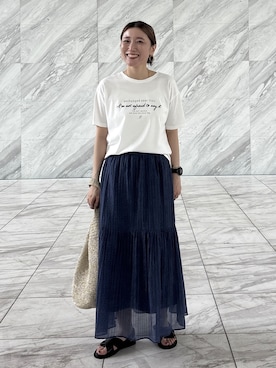 「INDIVI（インディヴィ）の【UVケア／選べるグラフィック】スムースジャージTシャツ（Tシャツ/カットソー、ホワイト系）」を使った、kotakiさん（レディース・158cm）の夏コーディネート