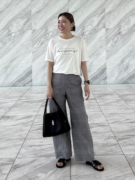 「INDIVI（インディヴィ）の【UVケア／選べるグラフィック】スムースジャージTシャツ（Tシャツ/カットソー、ホワイト系）」を使った、kotakiさん（レディース・158cm）の夏コーディネート