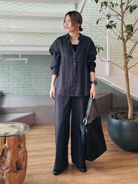 「INDIVI（インディヴィ）の【接触冷感／2WAY】カシュクールリネンシャツ（シャツ/ブラウス、グレー系）」を使った、kotakiさん（レディース・158cm）の夏コーディネート