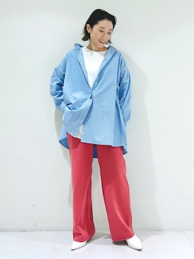 「オーバーシャツ」｜「アイテム（チュニック）」を使った、kotakiさん（レディース・158cm）の冬コーディネート