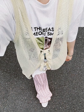 「aquaistのアイテム（Tシャツ/カットソー、ホワイト系）」を使った、otさん（レディース）の夏コーディネート