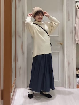 「Samansa Mos2 blue」｜「アイテム（ニットキャップ/ビーニー）」を使った、ュゥさん（レディース・162cm）の冬コーディネート