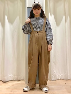 「袖ボリューム」｜「アイテム（オールインワン・サロペット）」を使った、ュゥさん（レディース・162cm）の秋コーディネート
