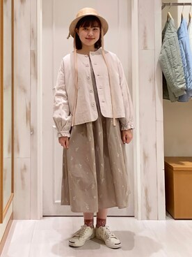 「ハット」｜「アイテム（ノーカラージャケット）」を使った、ュゥさん（レディース・162cm）の冬コーディネート