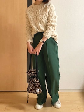 「ケーブルニット」｜「アイテム（腕時計）」を使った、sakuさん（レディース・162cm）の秋コーディネート