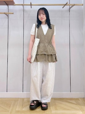 「アイテム（ベスト、ブラウン系）」を使った、mikuさん（レディース・163cm）の夏コーディネート