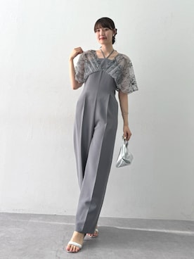 「nissen（ニッセン）の高身長【結婚式・パーティー・オケージョンドレス】チュール刺しゅうデザインスリーブオールインワン（トールサイズ）（フォーマルスーツ/小物、グレー系）」を使った、tallmodel(読者モデル) さん（レディース・173cm）の夏コーディネート