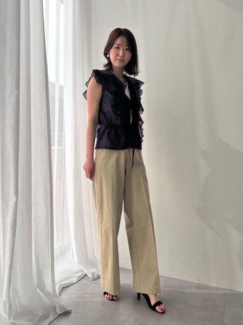 ブラウス シャツ 高身長　フリルブラウス２点セット（タンクトップ＋ブラウス）（トールサイズ）Essenave レディース セール】高身長 フリルブラウス2点セット（タンクトップ＋