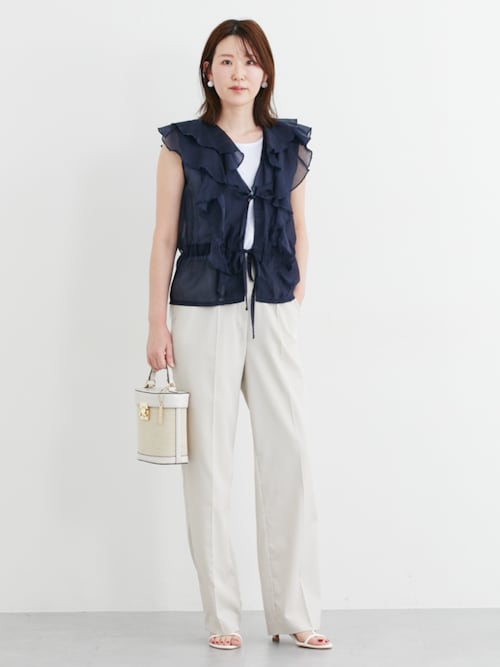 シャツ ブラウス トールサイズ レディース 高身長 フリル 2点セット タンクトップ ＋ Essenave 夏 LL/3L/4L/5L ニッセン nissen シャツ ブラウス トールサイズ レディース 高身長 花柄フリル 夏