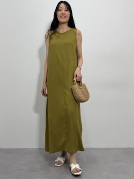 「slattgir（スラットジール）の高身長　バックオープンカットソーマキシワンピース　（トールサイズ）（One piece dress、グリーン系）」を使った、tallmodel(読者モデル) さん（レディース・175cm）の夏コーディネート