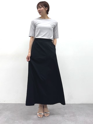 「slattgir(スラットジール)の高身長 細リブクルーネック5分袖カットソートップス(トールサイズ)(Tシャツ/カットソー)」を使った、tallmodel(読者モデル) さん(レディース・175cm)の秋コーディネート