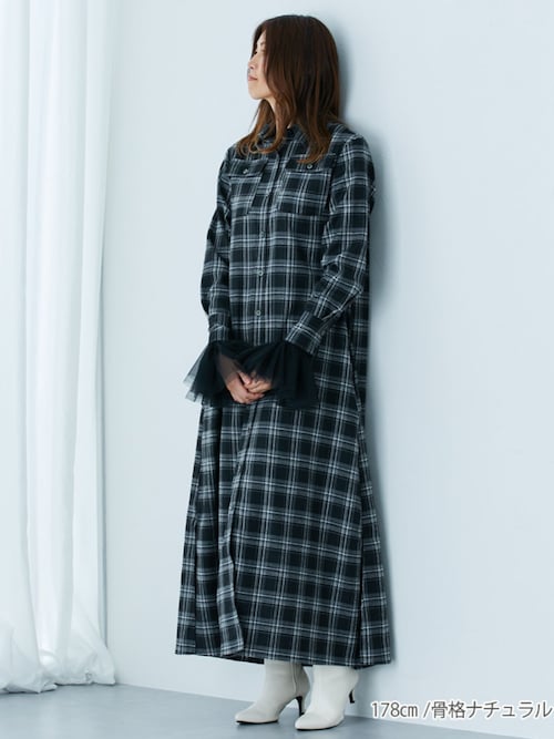 美品⁂センソユニコ⁂ロングシャツワンピース　チェック　羽織　リネン混　Mサイズ 美品⁂センソユニコ⁂ロングシャツ チュニック 羽織 異素材切替