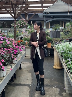 「Reurie'（レウリィ）のアイテム（ジャケット/アウター、ブラウン系）」を使った、Chiiさん（レディース・155cm）の夏コーディネート