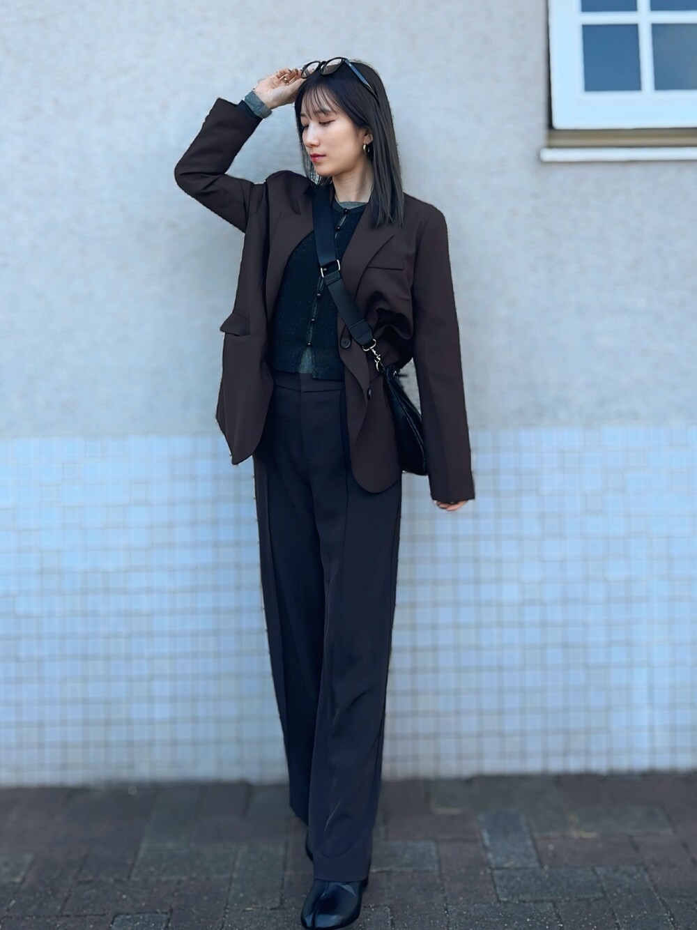 「Reurie'のアイテム（テーラードジャケット、ブラウン系）」を使った、chipipi07さん（レディース・155cm）の冬コーディネートの1枚目の写真