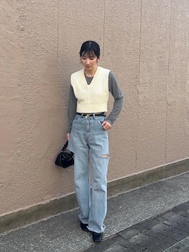 「GU（ジーユー）のアイテム（トップス、グレー系）」を使った、Chiiさん（レディース・155cm）の春コーディネート