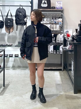 「XLARGE（エクストララージ）のアイテム（ジャケット/アウター）」を使った、沼田亜樹さん（レディース・156cm）の春コーディネート