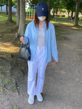 「UNIQLO（ユニクロ）のハイライズワイドストレートジーンズ（デニムパンツ）」を使った、myfn11さん（レディース・158cm）の夏コーディネート