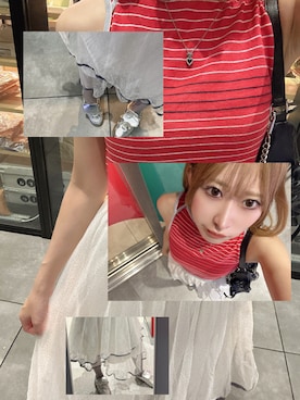 「アイテム（タンクトップ、レッド系）」を使った、篠崎かりんさん（レディース・162cm）の夏コーディネート