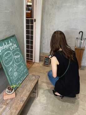 「GU（ジーユー）のアイテム（トップス、ブラック系）」を使った、shiori7637さん（レディース）の夏コーディネート