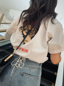 「Qoo10のアイテム（Tシャツ/カットソー、ホワイト系）」を使った、shiori7637さん（レディース）の夏コーディネート