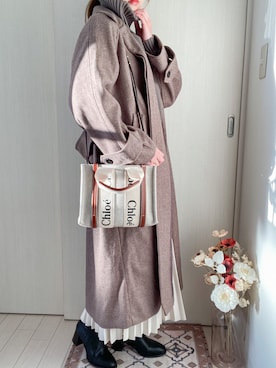 「Chico（チコ）のアイテム（ステンカラーコート）」を使った、honasanさん（レディース・163cm）の冬コーディネート