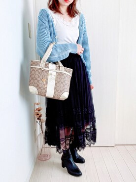 「ケーブルカーディガン」｜「アイテム（ブーツ）」を使った、honasanさん（レディース・163cm）の秋コーディネート