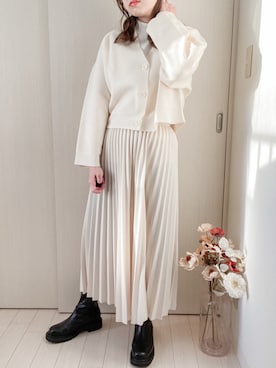 「GRL（グレイル）のプリーツスカート（スカート）」を使った、honasanさん（レディース・163cm）の冬コーディネート