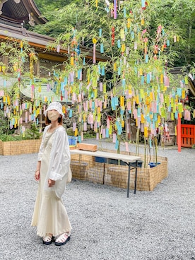 「オープンショルダー」｜「アイテム（帽子）」を使った、honasanさん（レディース・163cm）の夏コーディネート
