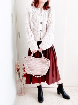 「ケーブルカーディガン」｜「アイテム（ブーツ）」を使った、honasanさん（レディース・163cm）の秋コーディネート