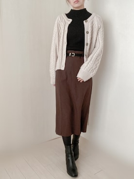 「ケーブルカーディガン」｜「アイテム（ブーツ）」を使った、honasanさん（レディース・163cm）の冬コーディネート